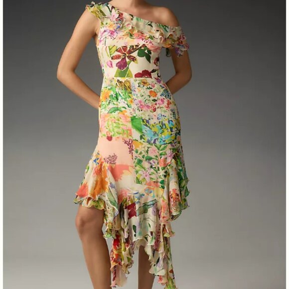 Brand New Mandira Wirk Asymmetrical Floral Midi Dress - Picture 9 of 11